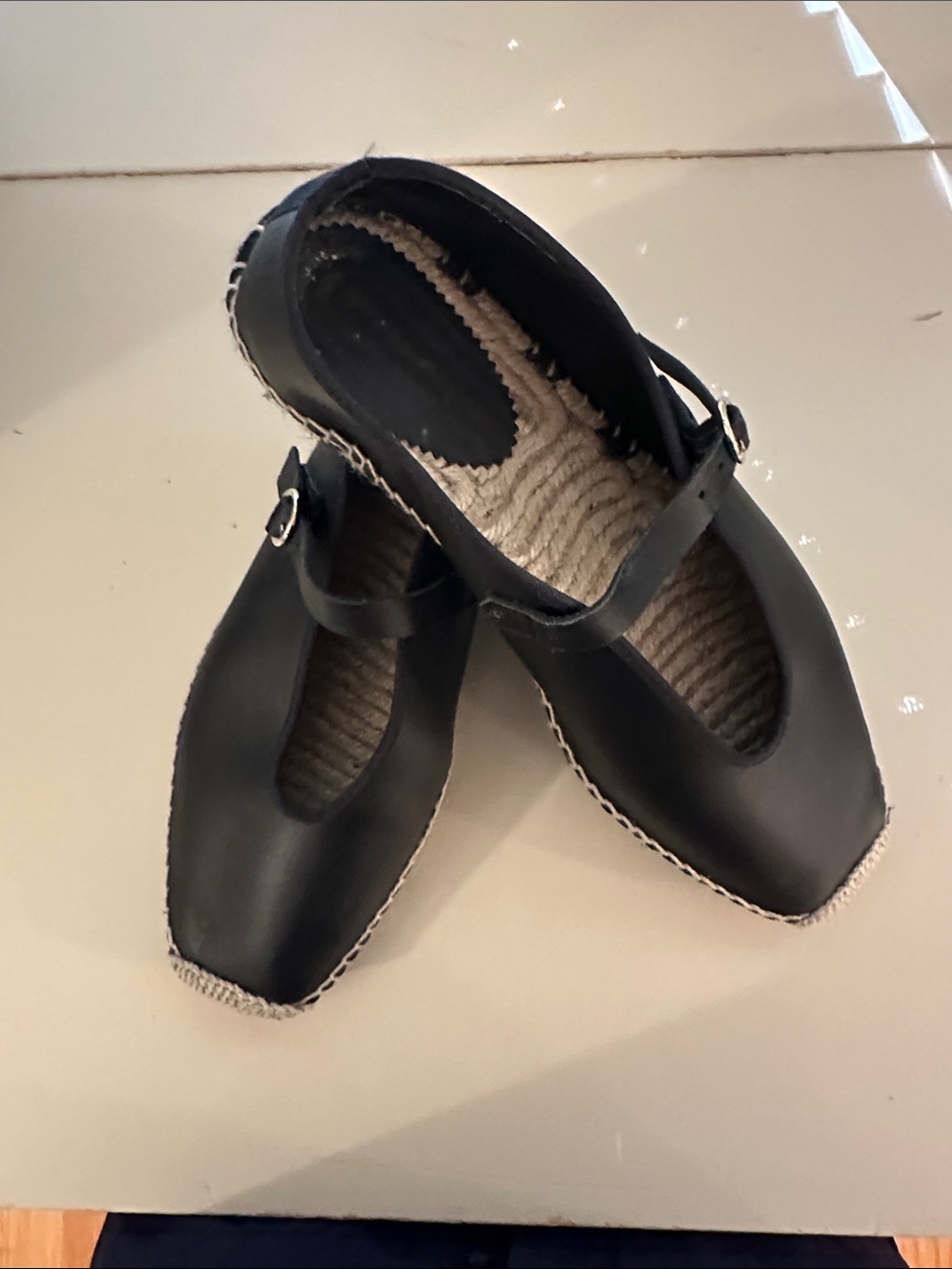 Women’s J Crew leather Mary-Jane style, kind of espadrilles.  Size 9